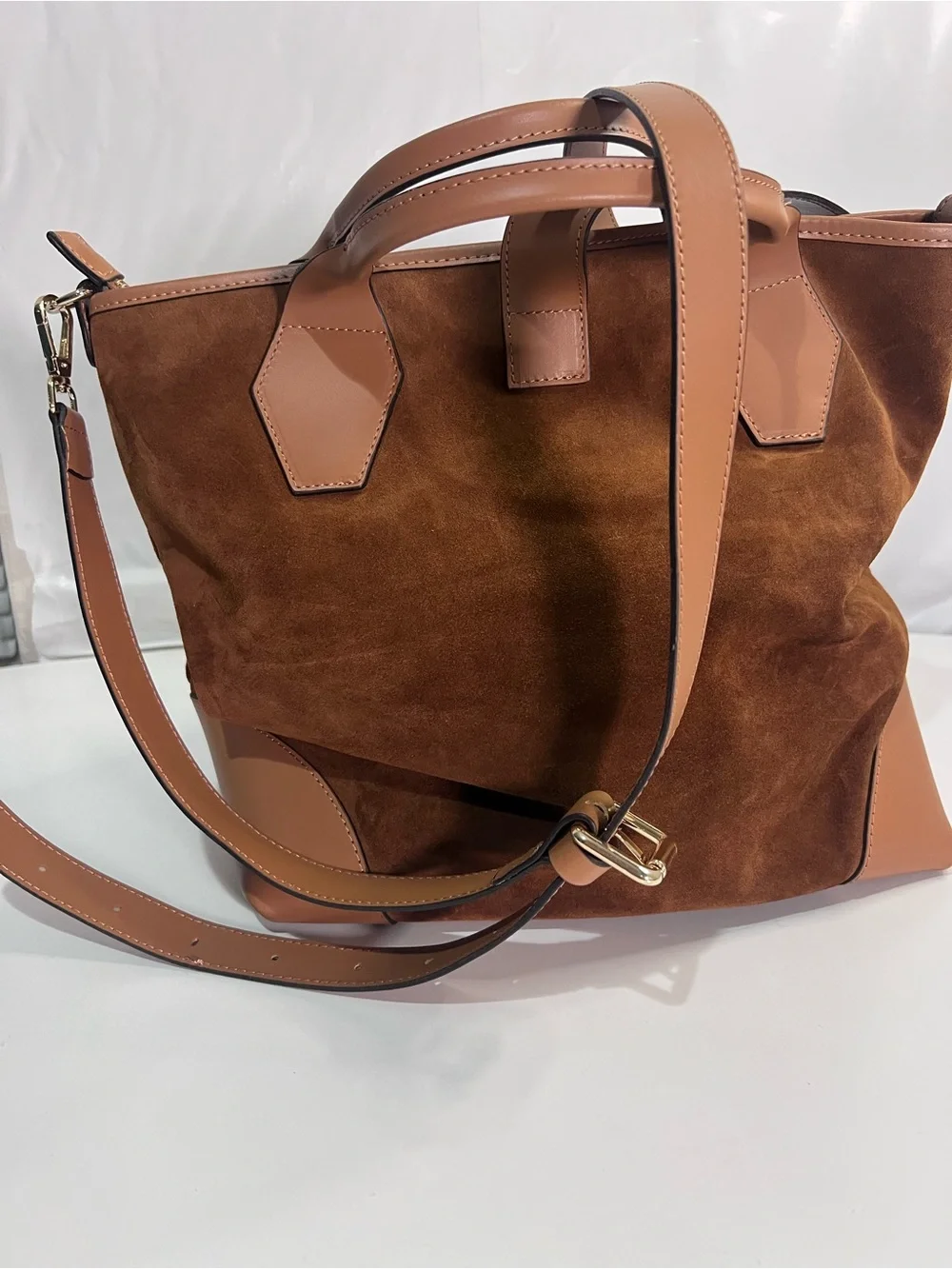 Structured Suede Tote in Warm Cognac